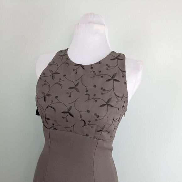 Vintage Bill Levkoff Prom Dress Maxi Gown Strappy Embroidered Taupe Brown 8 - Picture 2 of 9